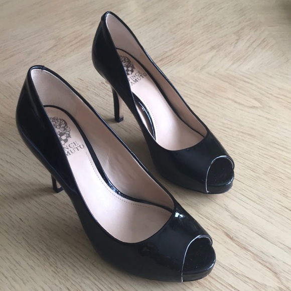 Vince Camuto Shoes - Vince Canute Black Patent Leather Peep Toes Pumps